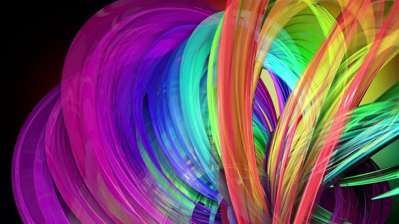 4k colorida animación en bucle de una cinta de colores arco iris con luz de neón moviéndose en un círculo como fondo abstracto con líneas y cintas. luma matte está incluido como canal alfa para la composición. 32