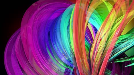 4k colorful looped animation of a rainbow colors tape with neon light moving in a circle as abstract background with lines and ribbons. luma matte is included as alpha channel for compositing. 32