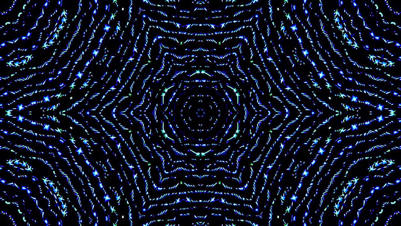 light wave abstract dots set blue color kaleidoscope black background