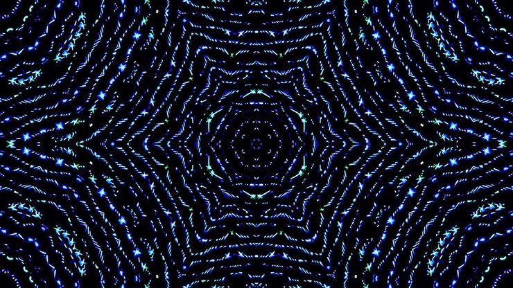light wave abstract dots set blue color kaleidoscope black background