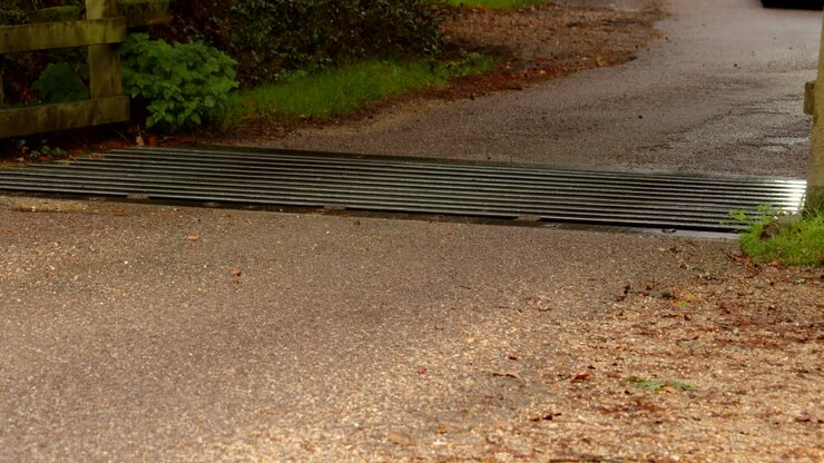 a car going over a cattle grid in the New Forest