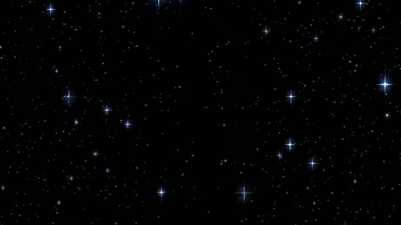 Animation of glowing blue stars on night sky black background