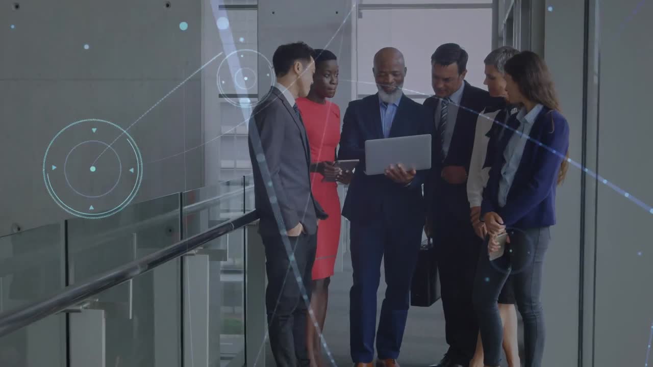 Animation of network of connections over diverse group of business people