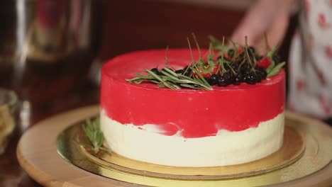 decorated red velvet cake with berries