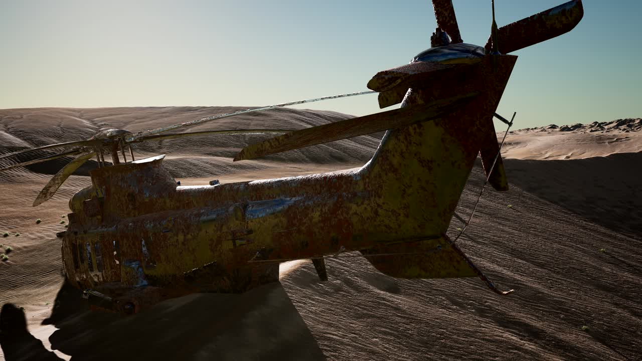 해가 지면서 사막에서  ⁇ 은 군용 헬리 ⁇ 터