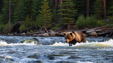 brown bear fishing in a river