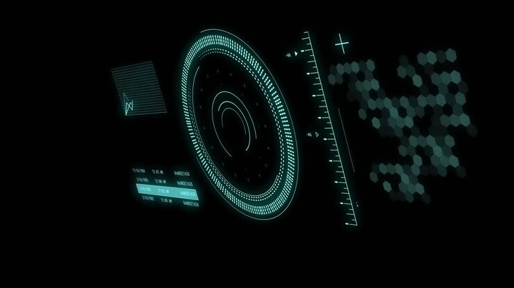 Animation of data processing with scope scanning on black background
