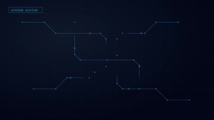 Interfaccia digitale che collega nodi e linee su sfondo scuro
