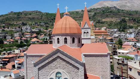 close up look on the exterior of saint saba cathedral in bsharri, lebanon