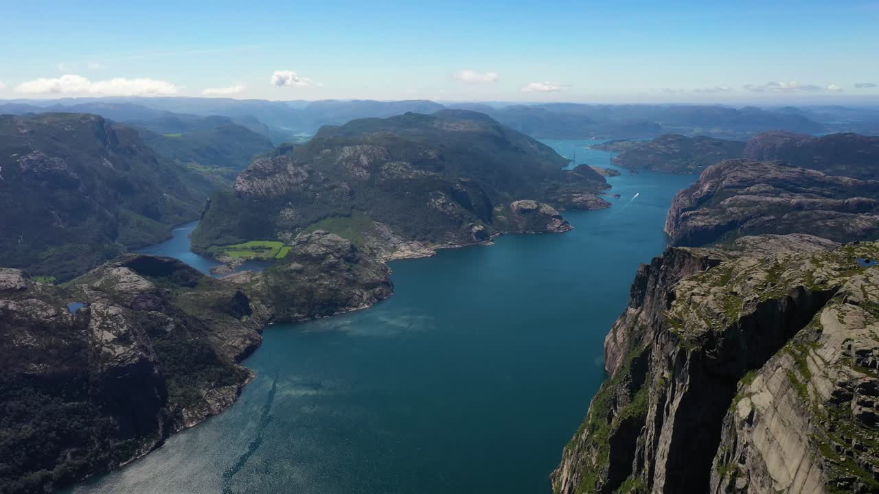 항공 영상 설교석 바위 preikestolen 아름다운 자연 노르웨이