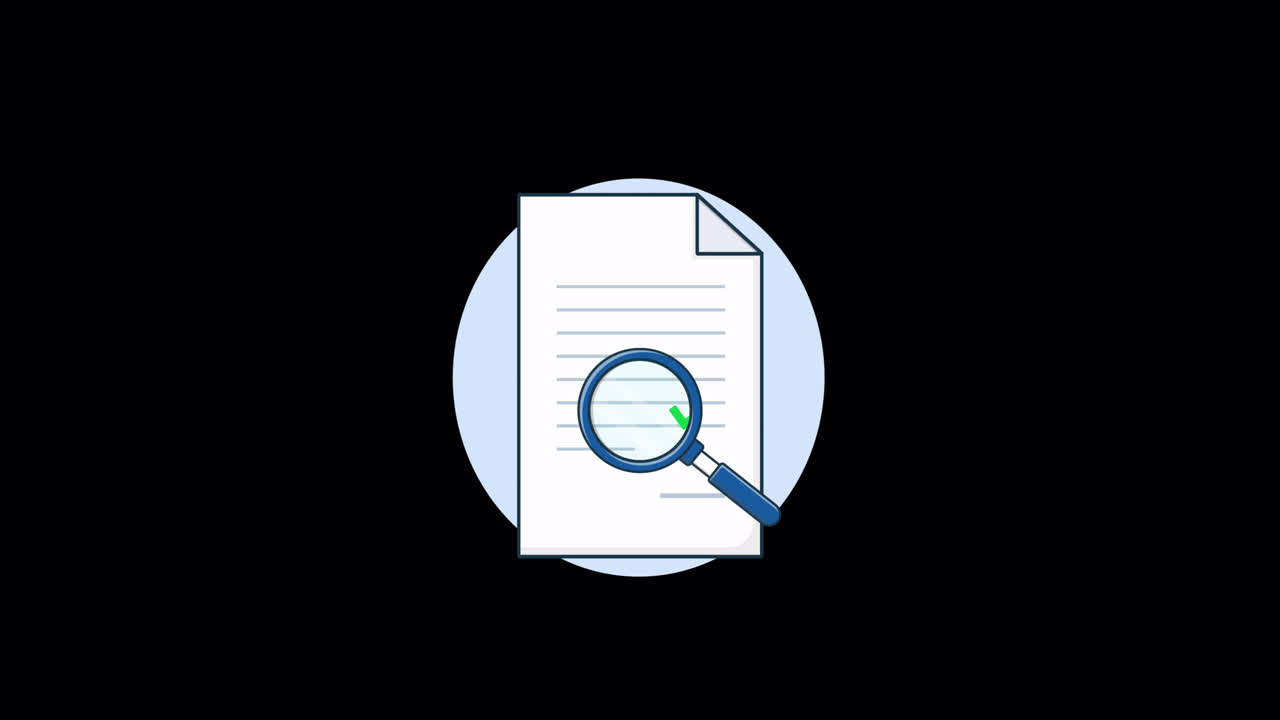 Lente d'Ingrandimento Animata che Scansiona un Documento per Verifica