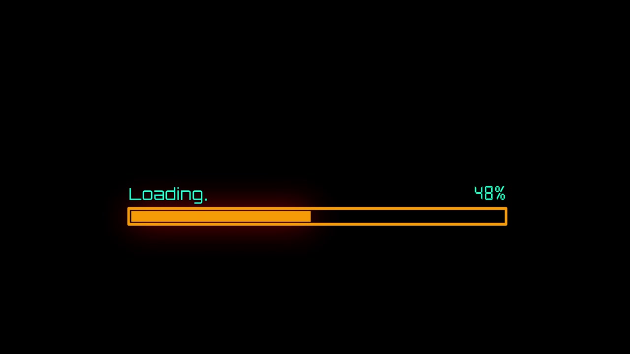 Digital Loading Progress Bar Animation with Percentage on Black Background