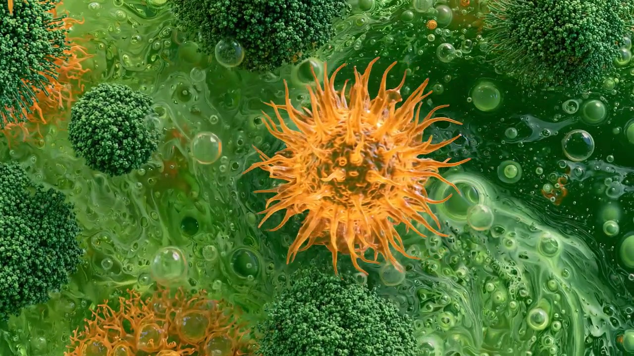 Microscopic View of Viruses and Bacteria Floating in Fluid