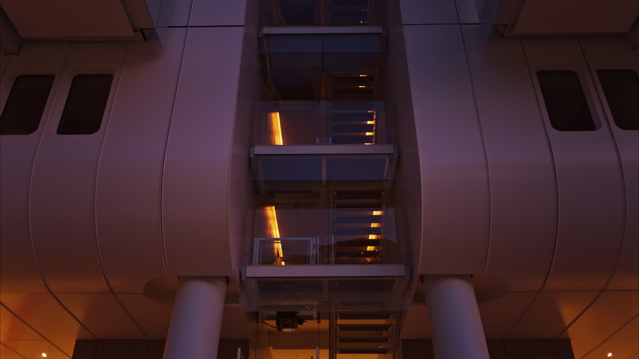 Close up of a building in the Mareterra new Residential district in Monaco in the evening