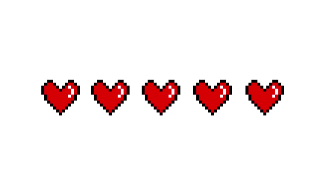 Barra della salute animata in pixel art con cuori rossi che si riempiono