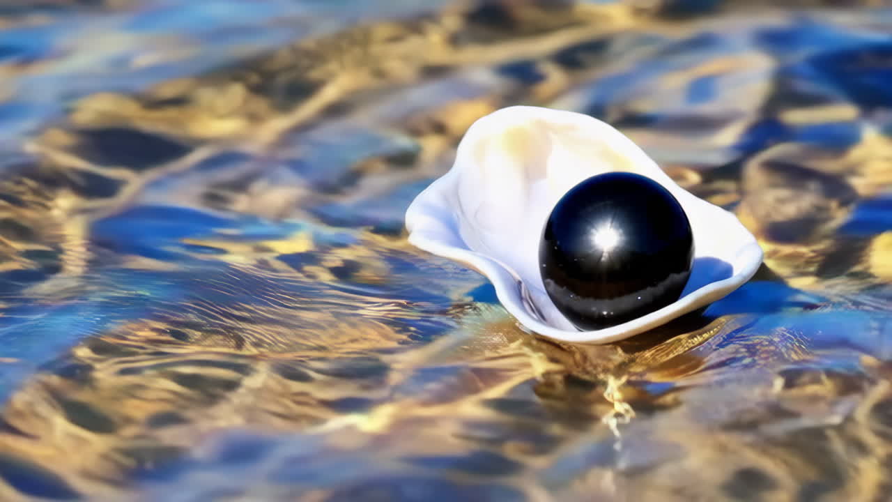 Black Pearl in Seashell on Water