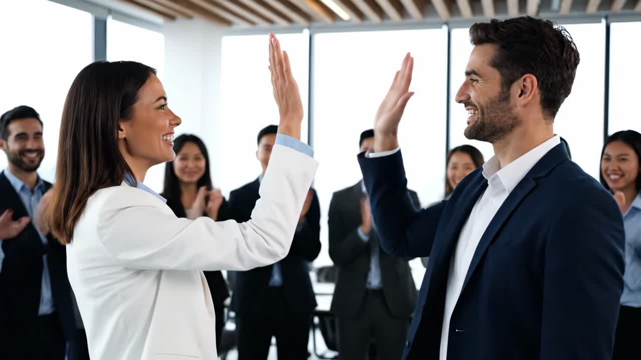 equipo de negocios celebrando el éxito en la oficina