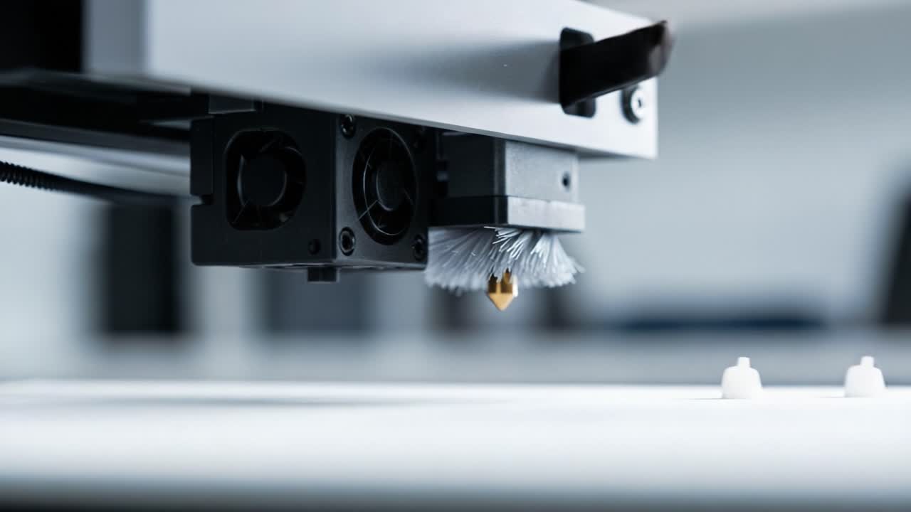 Advanced 3D Printing Process: Precise Extruder Head Preparing to Create Detailed Objects with High-Quality Material and Technology in a Modern Workspace