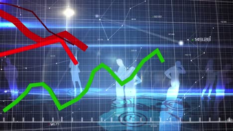 animación de líneas datos financieros y procesamiento de estadísticas sobre personas de negocios y cuadrícula