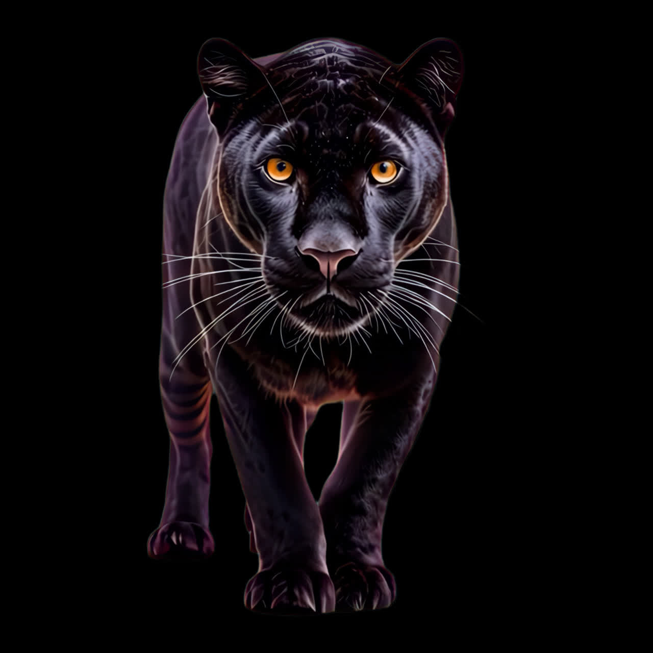 Majestic black panther prowling animation isolated asset, transparent 4K video, alpha channel