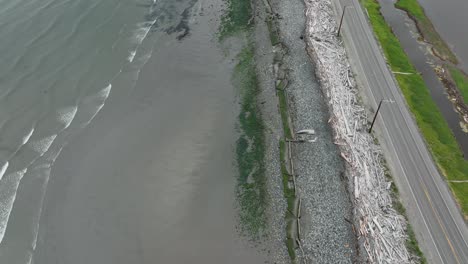 Top-down-aerial-of-the-shoreline-at-West-Beach-on-Whidbey-Island