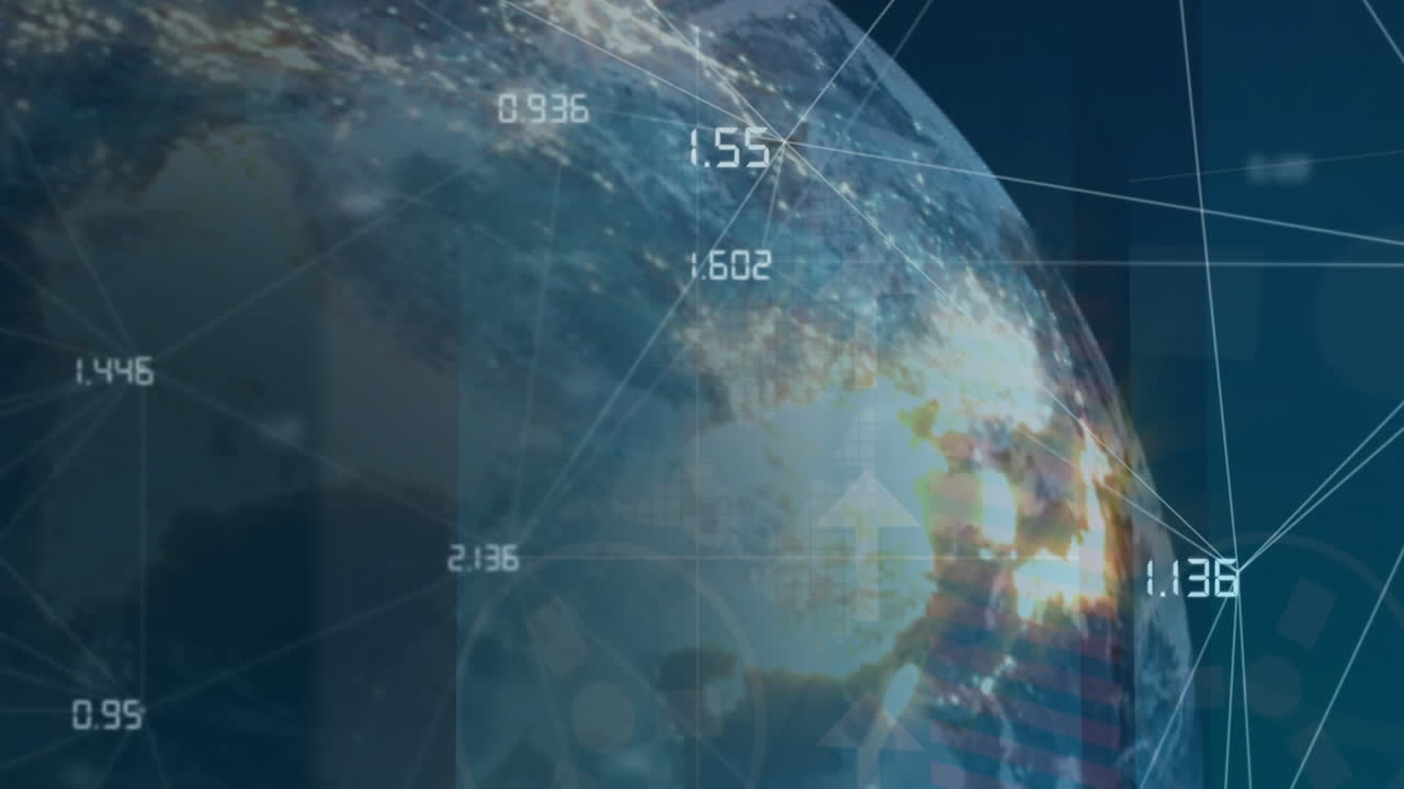 世界中の接続と番号のネットワークのアニメーション