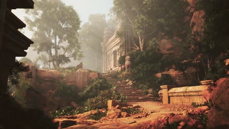 ruinas de templos antiguos en una selva exuberante