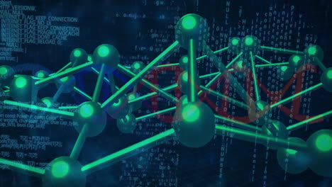 animation of digital network with green nodes and binary code connections