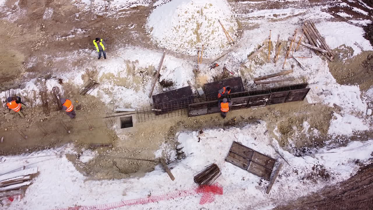 Aerial View of Winter Construction Site
