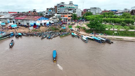 pucallpa, perù - city on the amazon river jungle rainforest - 4k high resolution - drone fly view shot from above