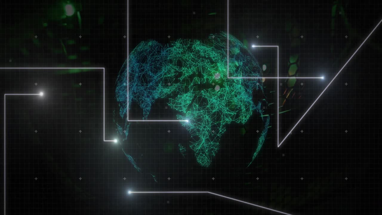 animación de la rotación del globo y las manchas brillantes con procesamiento de datos.