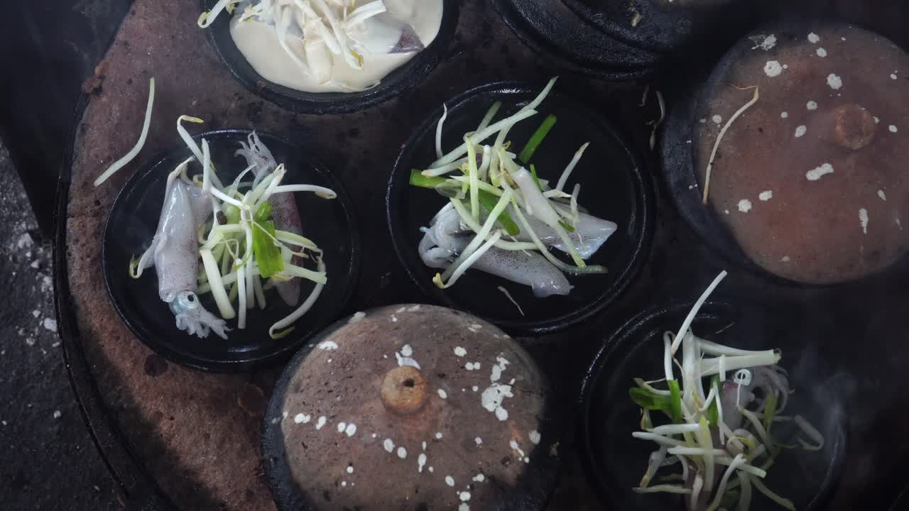 Top view detail shot banhxeo sizzling pancake Vietnamese street food