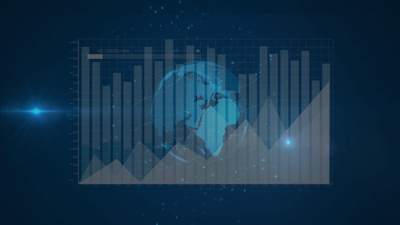 Animation of data processing over globe on black background