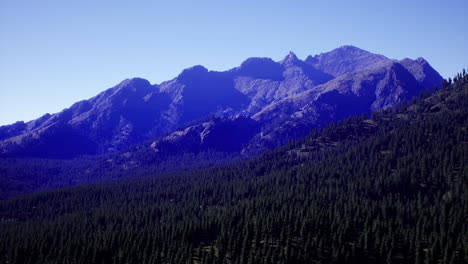 scenic mountain view with dense forest under clear blue sky at dawn