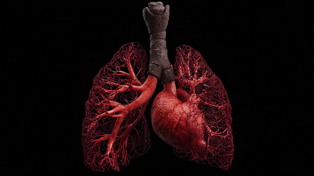 In-depth Visualization of Human Respiratory System: Stunning Close-Up of Lungs, Heart, and Vascular Structures, Highlighting Their Intricate Anatomy and Functionality