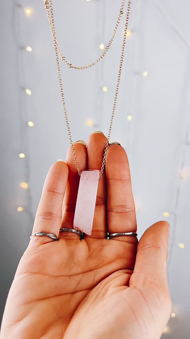 Rose Quartz Necklace with Gold Chain
