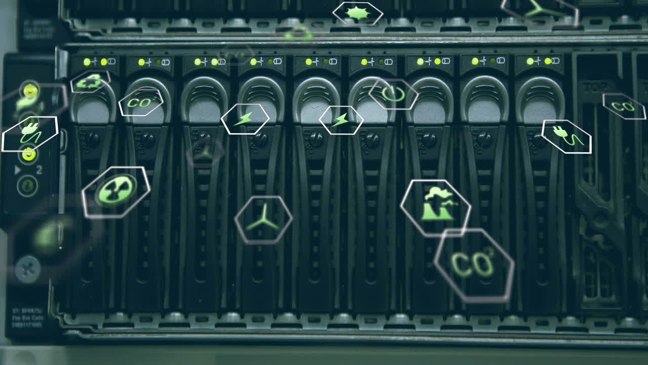 animación de los iconos que caen sobre la sala del servidor