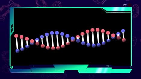 animación de la cadena de adn girando sobre la pantalla sobre un fondo negro