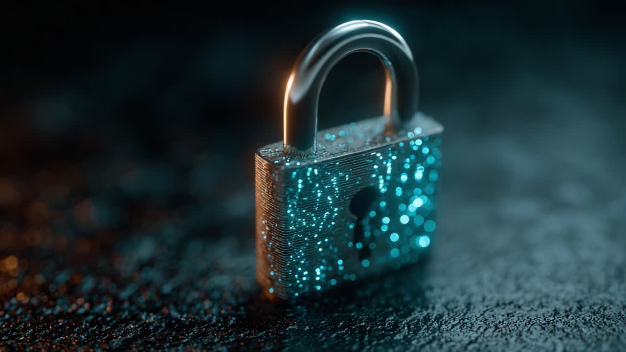 A Captivating Close-Up of a Shimmering Digital Lock: Symbolizing Security and Protection in a High-Tech Environment