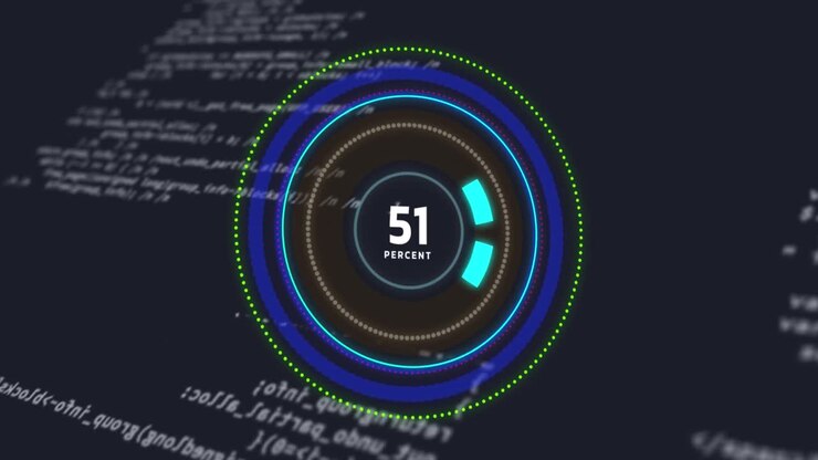 Animation of processing circle with increasing numbers on black background with data processing