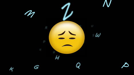 animazione di emoji tristi su lettere galleggianti su sfondo nero