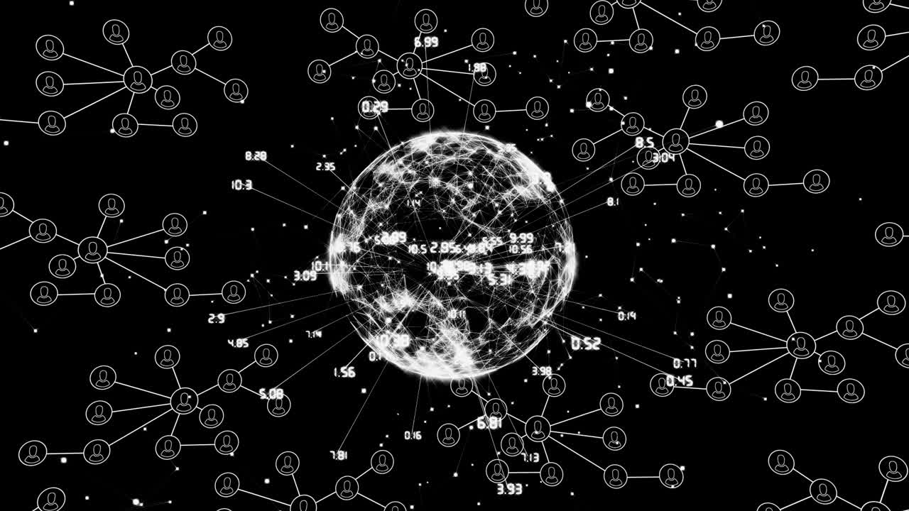 animación de la red de conexiones con los iconos de la gente en todo el mundo