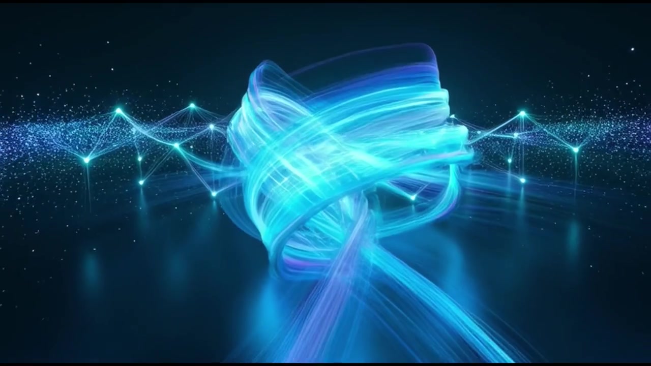Abstract Blue Light Trails and Digital Network Particles