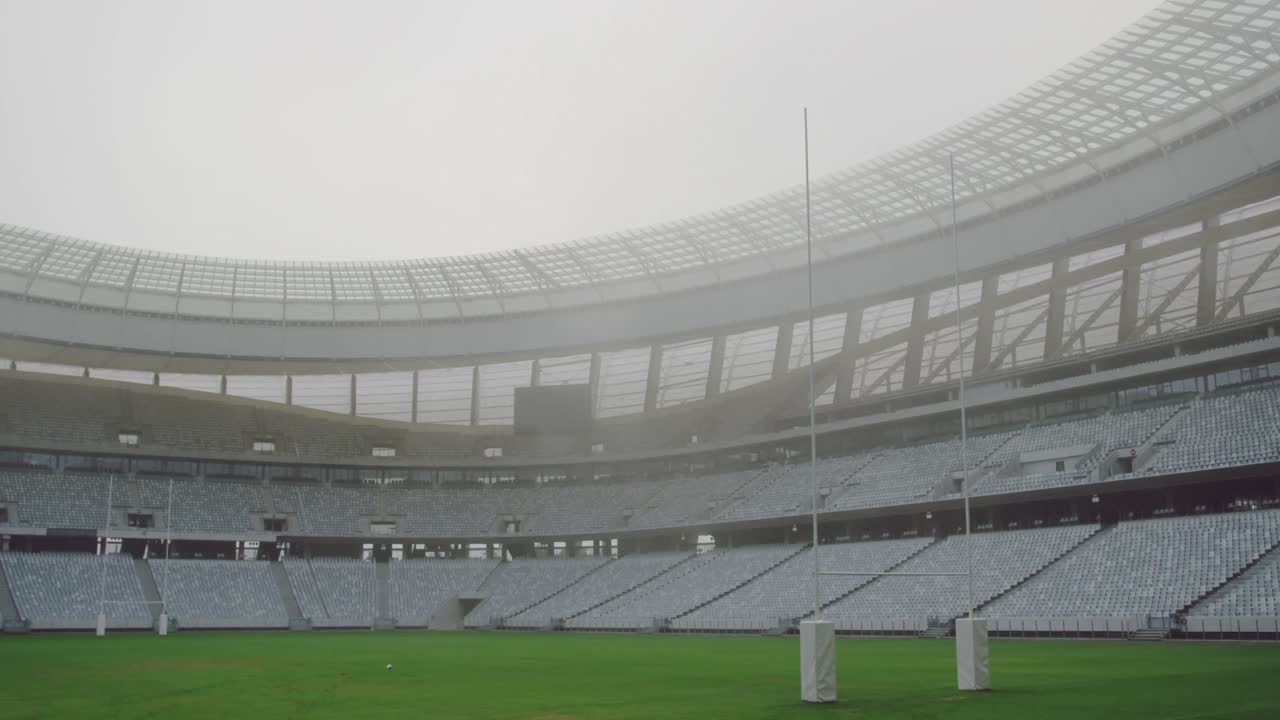 estadio de rugby vacío por la mañana 4k