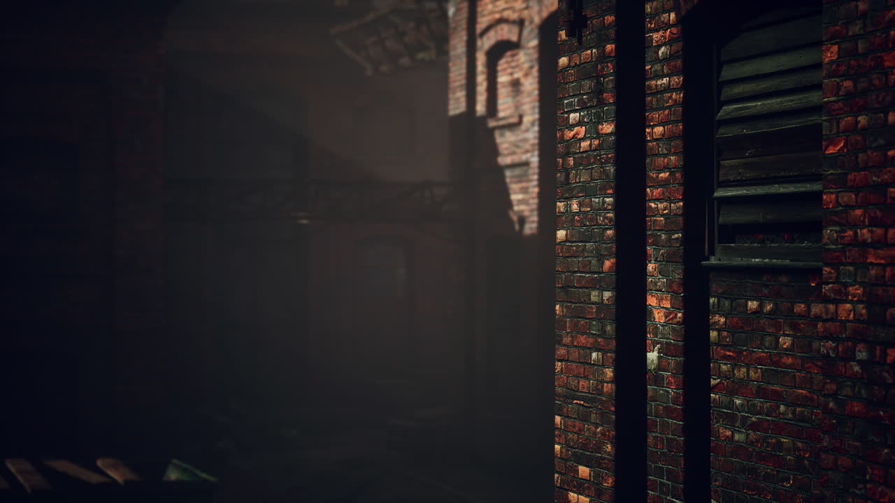 abandoned industrial factory buildings at sunset