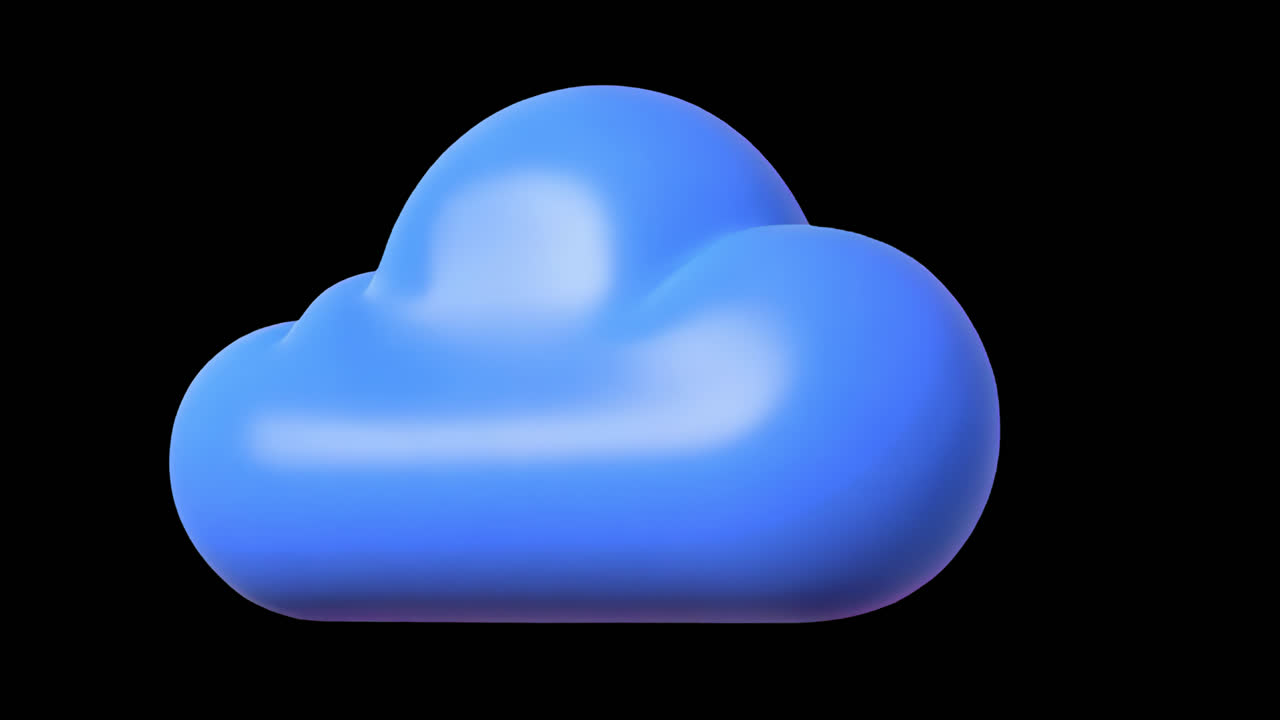 Blue cloud digital icon animation isolated asset, transparent 4K video, alpha channel, ProRes 4444