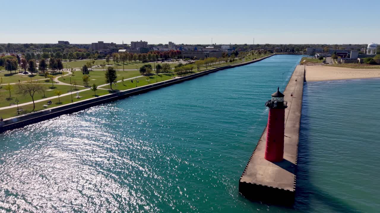 north pier 등대 항공 촬영, Kenosha Wisconsin