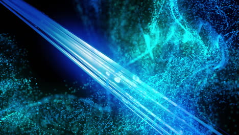 animation of neon trails and blue spots on black background