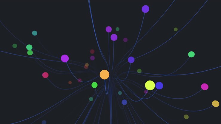 Colorful interconnected circles forming a network pattern
