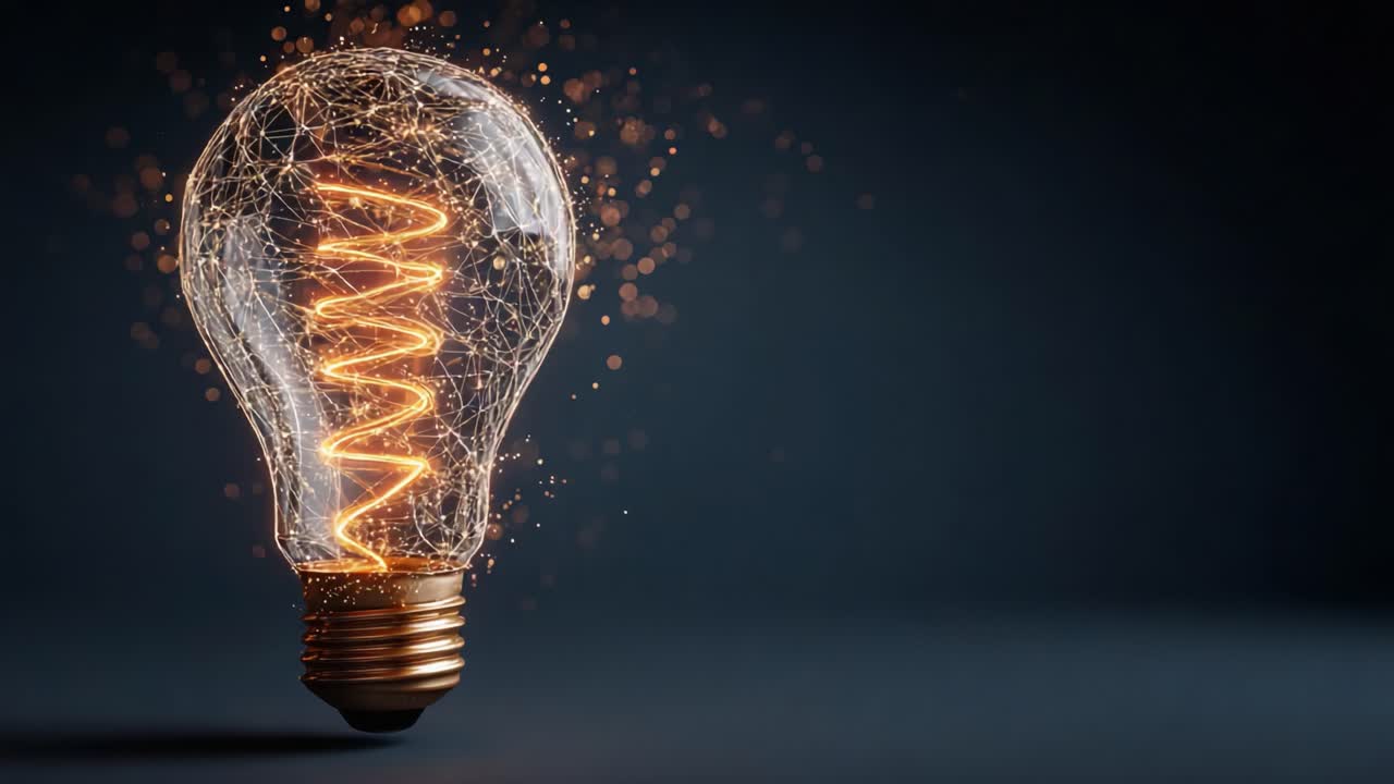 A Glimmering Light Bulb: Captivating Electric Energy and Illuminated Filaments Residing Within a Stylish Glass Enclosure, Exuding Creative Inspiration and Modern Aesthetics